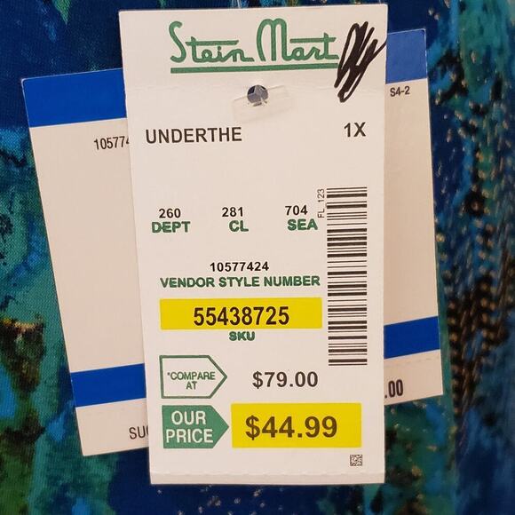 Kasper Skirt Woman Plus Size Teal Gold Metalic  Elastic Waist A-Line Stretch - Picture 8 of 9